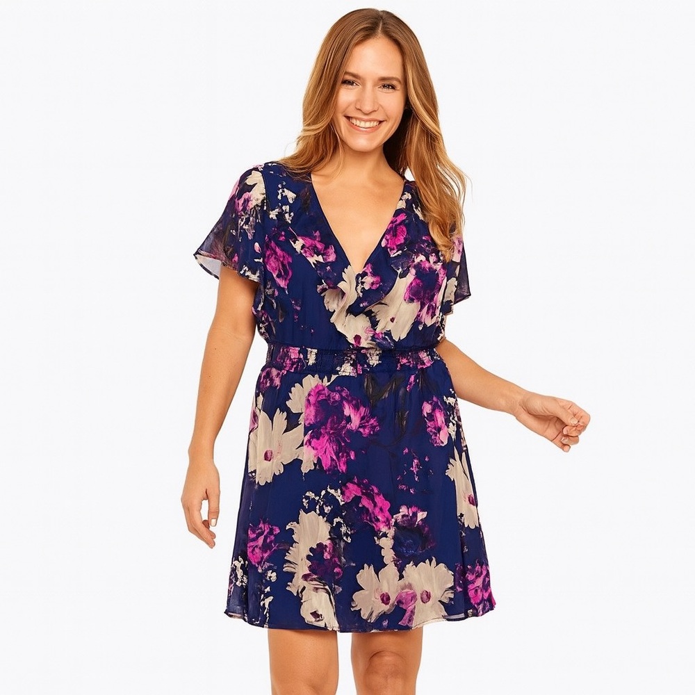DKNY gorgeous floral V neck ruffles midi dress.  Size 22w. A5